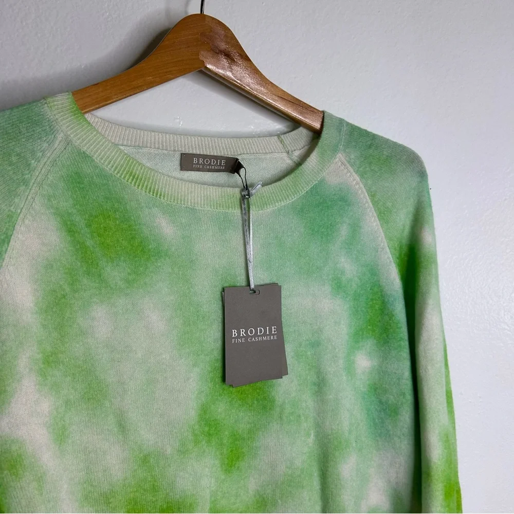 NWT Brodie Cashmere 100% Cashmere Green Tie Dye Multicolor Pullover Sweater
